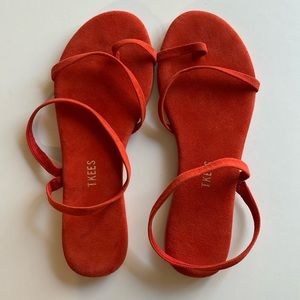 TKEES Mia Napa Red Orange Suede Slippers